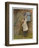 Boy Stretches to Post a Letter in the Box at Bowler's Green Surrey-Helen Allingham-Framed Art Print