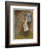 Boy Stretches to Post a Letter in the Box at Bowler's Green Surrey-Helen Allingham-Framed Art Print