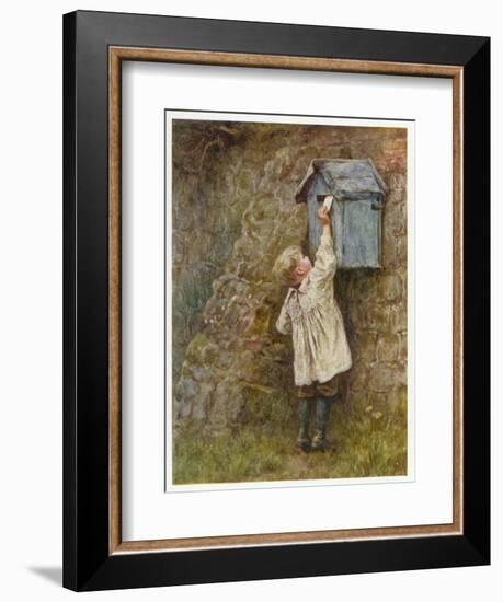 Boy Stretches to Post a Letter in the Box at Bowler's Green Surrey-Helen Allingham-Framed Art Print