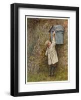 Boy Stretches to Post a Letter in the Box at Bowler's Green Surrey-Helen Allingham-Framed Art Print