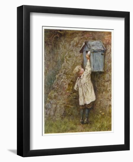 Boy Stretches to Post a Letter in the Box at Bowler's Green Surrey-Helen Allingham-Framed Art Print