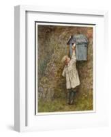 Boy Stretches to Post a Letter in the Box at Bowler's Green Surrey-Helen Allingham-Framed Art Print