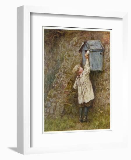 Boy Stretches to Post a Letter in the Box at Bowler's Green Surrey-Helen Allingham-Framed Art Print