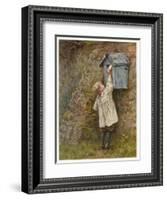 Boy Stretches to Post a Letter in the Box at Bowler's Green Surrey-Helen Allingham-Framed Art Print