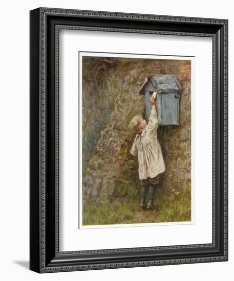 Boy Stretches to Post a Letter in the Box at Bowler's Green Surrey-Helen Allingham-Framed Art Print