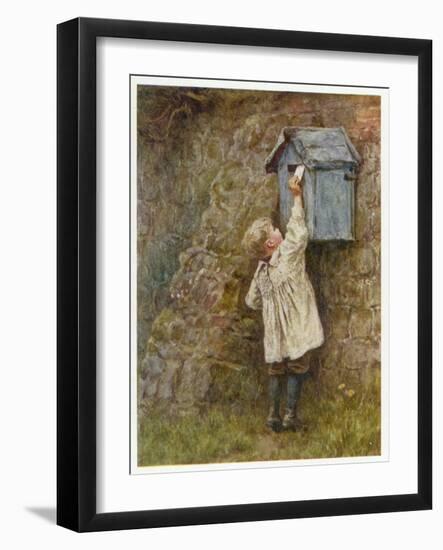 Boy Stretches to Post a Letter in the Box at Bowler's Green Surrey-Helen Allingham-Framed Art Print