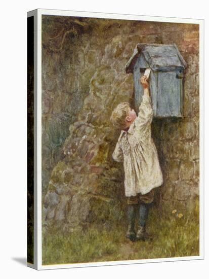 Boy Stretches to Post a Letter in the Box at Bowler's Green Surrey-Helen Allingham-Stretched Canvas