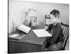 Boy Studying at Desk-Philip Gendreau-Stretched Canvas