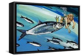 Boy Swimming with a Fish, Illustration from 'The Water Babies' by Charles Kingsley-Jesus Blasco-Framed Stretched Canvas