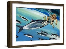 Boy Swimming with a Fish, Illustration from 'The Water Babies' by Charles Kingsley-Jesus Blasco-Framed Giclee Print