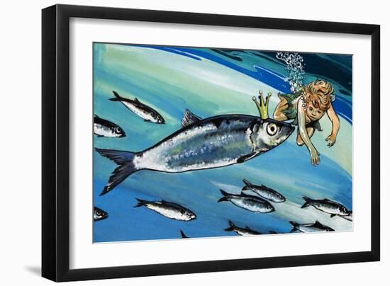 Boy Swimming with a Fish, Illustration from 'The Water Babies' by Charles Kingsley-Jesus Blasco-Framed Giclee Print