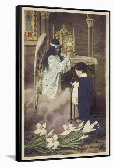 Boy Taking First Communion, Attended to by Guardian Angel (Coloured Photo)-null-Framed Stretched Canvas