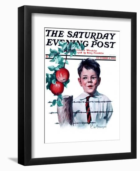 "Boy Tempted by Apples," Saturday Evening Post Cover, October 4, 1924-Clarence William Anderson-Framed Giclee Print