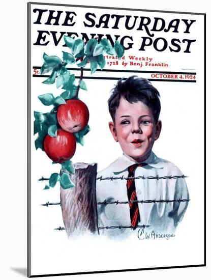 "Boy Tempted by Apples," Saturday Evening Post Cover, October 4, 1924-Clarence William Anderson-Mounted Giclee Print