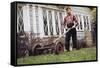 Boy Unhappily Mowing Lawn-William P. Gottlieb-Framed Stretched Canvas