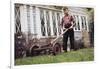 Boy Unhappily Mowing Lawn-William P. Gottlieb-Framed Photographic Print