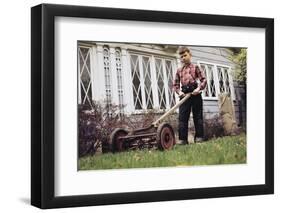 Boy Unhappily Mowing Lawn-William P. Gottlieb-Framed Photographic Print