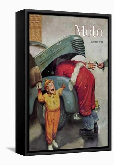 Boy Upset to See Santa Mechanic under Car Hood-null-Framed Stretched Canvas