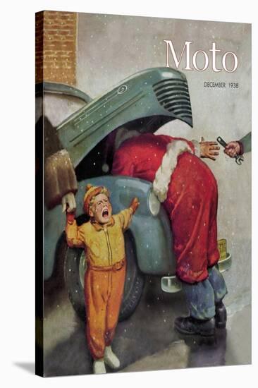 Boy Upset to See Santa Mechanic under Car Hood-null-Stretched Canvas