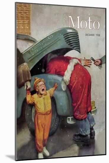 Boy Upset to See Santa Mechanic under Car Hood-null-Mounted Art Print