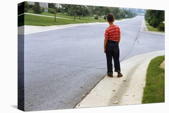 Boy Waiting on Suburban Street-William P. Gottlieb-Stretched Canvas