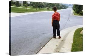 Boy Waiting on Suburban Street-William P. Gottlieb-Stretched Canvas