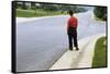 Boy Waiting on Suburban Street-William P. Gottlieb-Framed Stretched Canvas