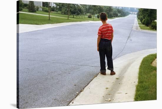 Boy Waiting on Suburban Street-William P. Gottlieb-Stretched Canvas