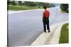 Boy Waiting on Suburban Street-William P. Gottlieb-Stretched Canvas