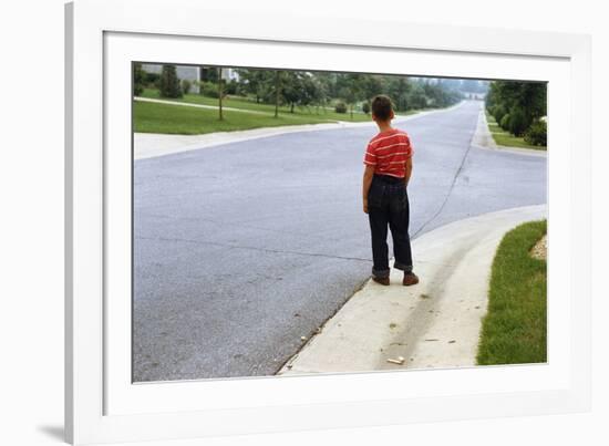 Boy Waiting on Suburban Street-William P. Gottlieb-Framed Photographic Print