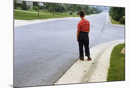 Boy Waiting on Suburban Street-William P. Gottlieb-Mounted Photographic Print