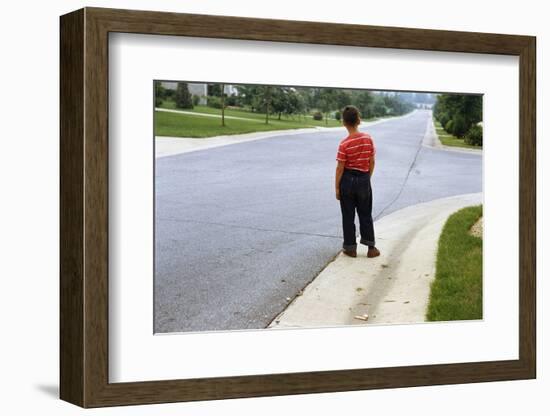 Boy Waiting on Suburban Street-William P. Gottlieb-Framed Photographic Print