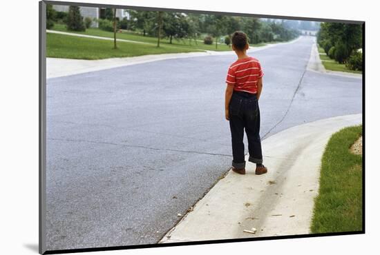 Boy Waiting on Suburban Street-William P. Gottlieb-Mounted Photographic Print