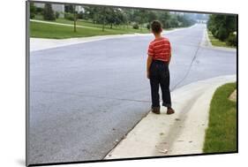 Boy Waiting on Suburban Street-William P. Gottlieb-Mounted Photographic Print