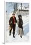 Boy Walking a Girl to School on a Winter Morning, Early 1900s-null-Framed Giclee Print