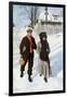 Boy Walking a Girl to School on a Winter Morning, Early 1900s-null-Framed Giclee Print
