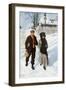 Boy Walking a Girl to School on a Winter Morning, Early 1900s-null-Framed Premium Giclee Print