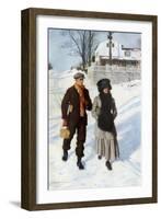 Boy Walking a Girl to School on a Winter Morning, Early 1900s-null-Framed Giclee Print