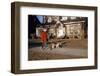 Boy Walking Dog on Sidewalk-William P. Gottlieb-Framed Photographic Print