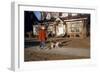 Boy Walking Dog on Sidewalk-William P. Gottlieb-Framed Photographic Print