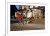 Boy Walking Dog on Sidewalk-William P. Gottlieb-Framed Photographic Print