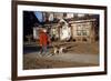 Boy Walking Dog on Sidewalk-William P. Gottlieb-Framed Photographic Print