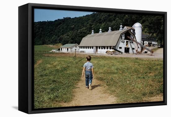 Boy Walking Towards a Barn-William P. Gottlieb-Framed Stretched Canvas