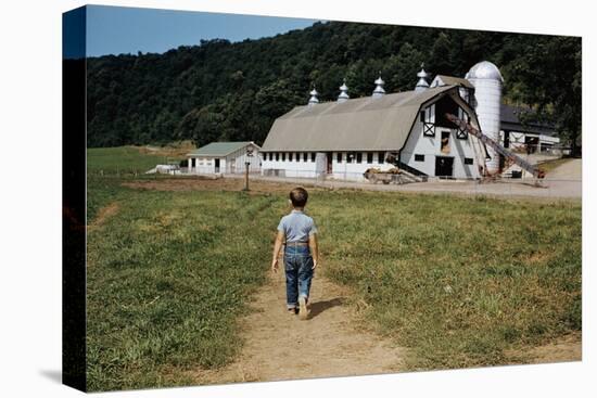 Boy Walking Towards a Barn-William P. Gottlieb-Stretched Canvas