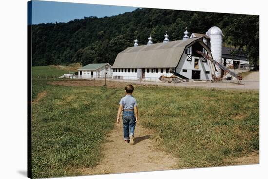 Boy Walking Towards a Barn-William P. Gottlieb-Stretched Canvas