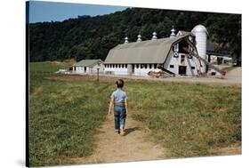 Boy Walking Towards a Barn-William P. Gottlieb-Stretched Canvas