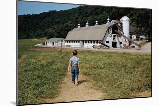 Boy Walking Towards a Barn-William P. Gottlieb-Mounted Photographic Print