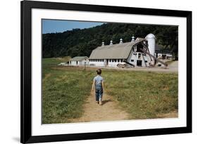 Boy Walking Towards a Barn-William P. Gottlieb-Framed Photographic Print