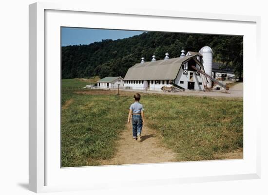 Boy Walking Towards a Barn-William P. Gottlieb-Framed Photographic Print