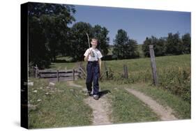 Boy Walking with Fishing Pole-William P. Gottlieb-Stretched Canvas